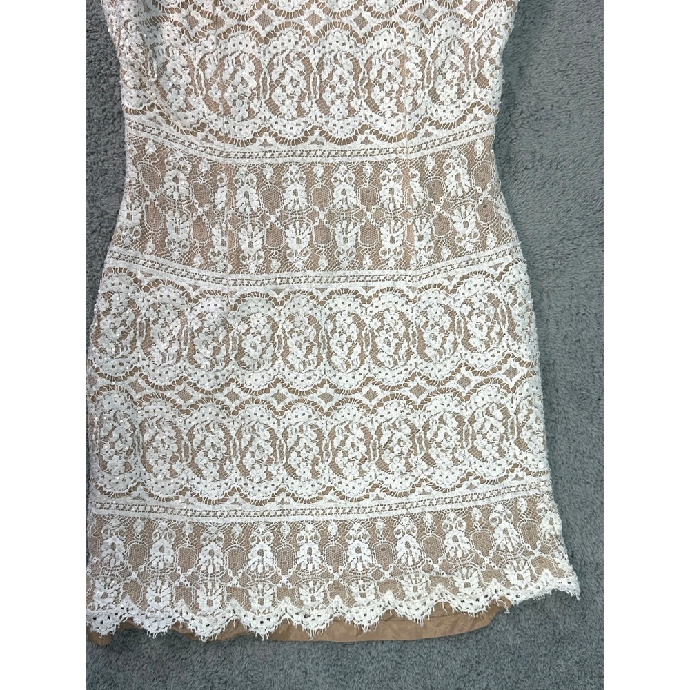 Cache Y2K vintage ivory white lace & bead Mini Dress nude sz 6 homecoming - Picture 6 of 7